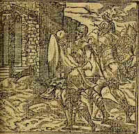 An illustration from Omnia D. And. Alciati emblemata : ad quae singula, praeter concinnas acutásque inscriptiones, lepidas & expressas imagines, ac caetera omnia, quae prioribus nostris editionibus cúm ad eorum distinctionem, tum ad ornatum & correctionem adhibita continebantur, : nunc primùm perelegantia persubtiliáq[ue] adiecta sunt epimuthia, quibus emblematum amplitudo quaecunq[ue] in iis dubia sunt aut obscura, tanquam perspicuis illustrantur (1566)