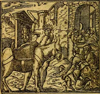 An illustration from Omnia D. And. Alciati emblemata : ad quae singula, praeter concinnas acutásque inscriptiones, lepidas & expressas imagines, ac caetera omnia, quae prioribus nostris editionibus cúm ad eorum distinctionem, tum ad ornatum & correctionem adhibita continebantur, : nunc primùm perelegantia persubtiliáq[ue] adiecta sunt epimuthia, quibus emblematum amplitudo quaecunq[ue] in iis dubia sunt aut obscura, tanquam perspicuis illustrantur (1566)