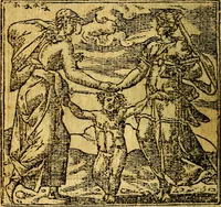 An illustration from Omnia D. And. Alciati emblemata : ad quae singula, praeter concinnas acutásque inscriptiones, lepidas & expressas imagines, ac caetera omnia, quae prioribus nostris editionibus cúm ad eorum distinctionem, tum ad ornatum & correctionem adhibita continebantur, : nunc primùm perelegantia persubtiliáq[ue] adiecta sunt epimuthia, quibus emblematum amplitudo quaecunq[ue] in iis dubia sunt aut obscura, tanquam perspicuis illustrantur (1566)