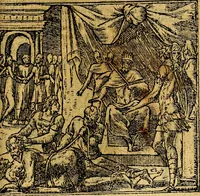 An illustration from Omnia D. And. Alciati emblemata : ad quae singula, praeter concinnas acutásque inscriptiones, lepidas & expressas imagines, ac caetera omnia, quae prioribus nostris editionibus cúm ad eorum distinctionem, tum ad ornatum & correctionem adhibita continebantur, : nunc primùm perelegantia persubtiliáq[ue] adiecta sunt epimuthia, quibus emblematum amplitudo quaecunq[ue] in iis dubia sunt aut obscura, tanquam perspicuis illustrantur (1566)