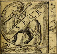 Picture 16 of 238 from Omnia D. And. Alciati emblemata : ad quae singula, praeter concinnas acutásque inscriptiones, lepidas & expressas imagines, ac caetera omnia, quae prioribus nostris editionibus cúm ad eorum distinctionem, tum ad ornatum & correctionem adhibita continebantur, : nunc primùm perelegantia persubtiliáq[ue] adiecta sunt epimuthia, quibus emblematum amplitudo quaecunq[ue] in iis dubia sunt aut obscura, tanquam perspicuis illustrantur (1566), leaf 26