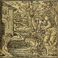 An illustration from Omnia D. And. Alciati emblemata : ad quae singula, praeter concinnas acutásque inscriptiones, lepidas & expressas imagines, ac caetera omnia, quae prioribus nostris editionibus cúm ad eorum distinctionem, tum ad ornatum & correctionem adhibita continebantur, : nunc primùm perelegantia persubtiliáq[ue] adiecta sunt epimuthia, quibus emblematum amplitudo quaecunq[ue] in iis dubia sunt aut obscura, tanquam perspicuis illustrantur (1566)