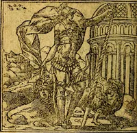An illustration from Omnia D. And. Alciati emblemata : ad quae singula, praeter concinnas acutásque inscriptiones, lepidas & expressas imagines, ac caetera omnia, quae prioribus nostris editionibus cúm ad eorum distinctionem, tum ad ornatum & correctionem adhibita continebantur, : nunc primùm perelegantia persubtiliáq[ue] adiecta sunt epimuthia, quibus emblematum amplitudo quaecunq[ue] in iis dubia sunt aut obscura, tanquam perspicuis illustrantur (1566)