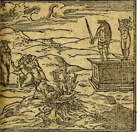 An illustration from Omnia D. And. Alciati emblemata : ad quae singula, praeter concinnas acutásque inscriptiones, lepidas & expressas imagines, ac caetera omnia, quae prioribus nostris editionibus cúm ad eorum distinctionem, tum ad ornatum & correctionem adhibita continebantur, : nunc primùm perelegantia persubtiliáq[ue] adiecta sunt epimuthia, quibus emblematum amplitudo quaecunq[ue] in iis dubia sunt aut obscura, tanquam perspicuis illustrantur (1566)