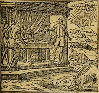 An illustration from Omnia D. And. Alciati emblemata : ad quae singula, praeter concinnas acutásque inscriptiones, lepidas & expressas imagines, ac caetera omnia, quae prioribus nostris editionibus cúm ad eorum distinctionem, tum ad ornatum & correctionem adhibita continebantur, : nunc primùm perelegantia persubtiliáq[ue] adiecta sunt epimuthia, quibus emblematum amplitudo quaecunq[ue] in iis dubia sunt aut obscura, tanquam perspicuis illustrantur (1566)