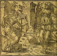 An illustration from Omnia D. And. Alciati emblemata : ad quae singula, praeter concinnas acutásque inscriptiones, lepidas & expressas imagines, ac caetera omnia, quae prioribus nostris editionibus cúm ad eorum distinctionem, tum ad ornatum & correctionem adhibita continebantur, : nunc primùm perelegantia persubtiliáq[ue] adiecta sunt epimuthia, quibus emblematum amplitudo quaecunq[ue] in iis dubia sunt aut obscura, tanquam perspicuis illustrantur (1566)