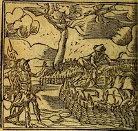 An illustration from Omnia D. And. Alciati emblemata : ad quae singula, praeter concinnas acutásque inscriptiones, lepidas & expressas imagines, ac caetera omnia, quae prioribus nostris editionibus cúm ad eorum distinctionem, tum ad ornatum & correctionem adhibita continebantur, : nunc primùm perelegantia persubtiliáq[ue] adiecta sunt epimuthia, quibus emblematum amplitudo quaecunq[ue] in iis dubia sunt aut obscura, tanquam perspicuis illustrantur (1566)