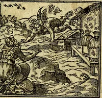 An illustration from Omnia D. And. Alciati Emblemata : ad qvae singula praeter concinnas acutásque inscriptiones, lepidas & expressas imagines, ac caetera omnia, quae prioribus nostris editionibus cùm ad eorum distinctionem, tum ad ornatum & correctionem adhibita continebantur, : nunc primùm perelegantia persubtiliaq́ [ue] (1564)