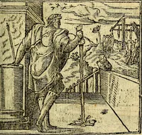 An illustration from Omnia D. And. Alciati Emblemata : ad qvae singula praeter concinnas acutásque inscriptiones, lepidas & expressas imagines, ac caetera omnia, quae prioribus nostris editionibus cùm ad eorum distinctionem, tum ad ornatum & correctionem adhibita continebantur, : nunc primùm perelegantia persubtiliaq́ [ue] (1564)