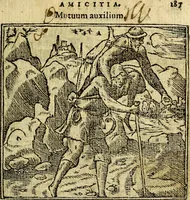 An illustration from Omnia D. And. Alciati Emblemata : ad qvae singula praeter concinnas acutásque inscriptiones, lepidas & expressas imagines, ac caetera omnia, quae prioribus nostris editionibus cùm ad eorum distinctionem, tum ad ornatum & correctionem adhibita continebantur, : nunc primùm perelegantia persubtiliaq́ [ue] (1564)
