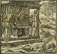 An illustration from Omnia D. And. Alciati Emblemata : ad qvae singula praeter concinnas acutásque inscriptiones, lepidas & expressas imagines, ac caetera omnia, quae prioribus nostris editionibus cùm ad eorum distinctionem, tum ad ornatum & correctionem adhibita continebantur, : nunc primùm perelegantia persubtiliaq́ [ue] (1564)