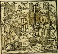 An illustration from Omnia D. And. Alciati Emblemata : ad qvae singula praeter concinnas acutásque inscriptiones, lepidas & expressas imagines, ac caetera omnia, quae prioribus nostris editionibus cùm ad eorum distinctionem, tum ad ornatum & correctionem adhibita continebantur, : nunc primùm perelegantia persubtiliaq́ [ue] (1564)