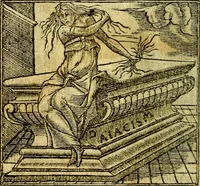 An illustration from Omnia D. And. Alciati Emblemata : ad qvae singula praeter concinnas acutásque inscriptiones, lepidas & expressas imagines, ac caetera omnia, quae prioribus nostris editionibus cùm ad eorum distinctionem, tum ad ornatum & correctionem adhibita continebantur, : nunc primùm perelegantia persubtiliaq́ [ue] (1564)