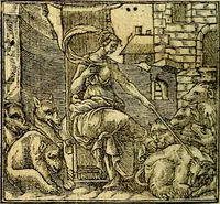 An illustration from Omnia D. And. Alciati Emblemata : ad qvae singula praeter concinnas acutásque inscriptiones, lepidas & expressas imagines, ac caetera omnia, quae prioribus nostris editionibus cùm ad eorum distinctionem, tum ad ornatum & correctionem adhibita continebantur, : nunc primùm perelegantia persubtiliaq́ [ue] (1564)