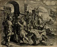 An illustration from Omnium virtutum christianarum exemplo Dauidis : pastoris, militis, ducis, exsulis ac prophetae longe praestantissimi nobis adumbratarum speculum purum ac pellucidum, omnibus & singulis piè ac Christianè vivere volentibus perutile ac necessarium : quod etiam figuris Aeneis perpulchris ac artificiosis adornatum (1632)