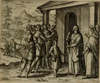 An illustration from Omnium virtutum christianarum exemplo Dauidis : pastoris, militis, ducis, exsulis ac prophetae longe praestantissimi nobis adumbratarum speculum purum ac pellucidum, omnibus & singulis piè ac Christianè vivere volentibus perutile ac necessarium : quod etiam figuris Aeneis perpulchris ac artificiosis adornatum (1632)