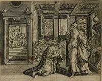 An illustration from Omnium virtutum christianarum exemplo Dauidis : pastoris, militis, ducis, exsulis ac prophetae longe praestantissimi nobis adumbratarum speculum purum ac pellucidum, omnibus & singulis piè ac Christianè vivere volentibus perutile ac necessarium : quod etiam figuris Aeneis perpulchris ac artificiosis adornatum (1632)