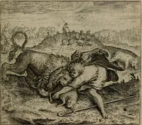 An illustration from Omnium virtutum christianarum exemplo Dauidis : pastoris, militis, ducis, exsulis ac prophetae longe praestantissimi nobis adumbratarum speculum purum ac pellucidum, omnibus & singulis piè ac Christianè vivere volentibus perutile ac necessarium : quod etiam figuris Aeneis perpulchris ac artificiosis adornatum (1632)
