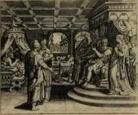 An illustration from Omnium virtutum christianarum exemplo Dauidis : pastoris, militis, ducis, exsulis ac prophetae longe praestantissimi nobis adumbratarum speculum purum ac pellucidum, omnibus & singulis piè ac Christianè vivere volentibus perutile ac necessarium : quod etiam figuris Aeneis perpulchris ac artificiosis adornatum (1632)