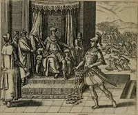 An illustration from Omnium virtutum christianarum exemplo Dauidis : pastoris, militis, ducis, exsulis ac prophetae longe praestantissimi nobis adumbratarum speculum purum ac pellucidum, omnibus & singulis piè ac Christianè vivere volentibus perutile ac necessarium : quod etiam figuris Aeneis perpulchris ac artificiosis adornatum (1632)