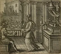 An illustration from Omnium virtutum christianarum exemplo Dauidis : pastoris, militis, ducis, exsulis ac prophetae longe praestantissimi nobis adumbratarum speculum purum ac pellucidum, omnibus & singulis piè ac Christianè vivere volentibus perutile ac necessarium : quod etiam figuris Aeneis perpulchris ac artificiosis adornatum (1632)