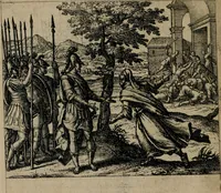 An illustration from Omnium virtutum christianarum exemplo Dauidis : pastoris, militis, ducis, exsulis ac prophetae longe praestantissimi nobis adumbratarum speculum purum ac pellucidum, omnibus & singulis piè ac Christianè vivere volentibus perutile ac necessarium : quod etiam figuris Aeneis perpulchris ac artificiosis adornatum (1632)
