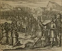 An illustration from Omnium virtutum christianarum exemplo Dauidis : pastoris, militis, ducis, exsulis ac prophetae longe praestantissimi nobis adumbratarum speculum purum ac pellucidum, omnibus & singulis piè ac Christianè vivere volentibus perutile ac necessarium : quod etiam figuris Aeneis perpulchris ac artificiosis adornatum (1632)