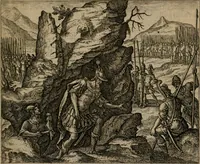 An illustration from Omnium virtutum christianarum exemplo Dauidis : pastoris, militis, ducis, exsulis ac prophetae longe praestantissimi nobis adumbratarum speculum purum ac pellucidum, omnibus & singulis piè ac Christianè vivere volentibus perutile ac necessarium : quod etiam figuris Aeneis perpulchris ac artificiosis adornatum (1632)