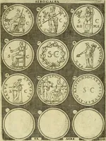 An illustration from Omnivm Caesarvm verissimae imagines ex antiqvis nvmismatis desvmptae : addita per brevi civvsqve vitae descriptiones ac diligenti eorvm qvae reperiri potvervnt nvmismatvm aversae partis delineatione ... (1554)