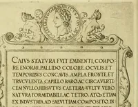 An illustration from Omnivm Caesarvm verissimae imagines ex antiqvis nvmismatis desvmptae : addita per brevi civvsqve vitae descriptiones ac diligenti eorvm qvae reperiri potvervnt nvmismatvm aversae partis delineatione ... (1554)