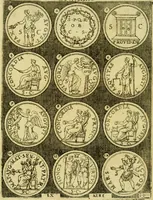 An illustration from Omnivm Caesarvm verissimae imagines ex antiqvis nvmismatis desvmptae : addita per brevi civvsqve vitae descriptiones ac diligenti eorvm qvae reperiri potvervnt nvmismatvm aversae partis delineatione ... (1554)