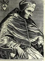 An illustration from Onvphrii Panvinii veronensis, fratris Eremitae Augustiniani, XXVII. pontificvm maximorvm elogia et imagines : accuratissime ad uiuum aeneis typeis delineatae (1568)