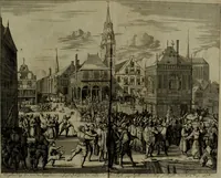 An illustration from Oorsprongk, Begin, en Vervolgh der Nederlandsche Oorlogen, beroerten, en Borgerlyke Oneenigheden : beginnende met d'opdracht der selve Landen, gedaen by Keyser Karel den Vijfden, aen sijnen Soon Konink Philippus van Spanjen, en eindigende met het einde van 't jaer M D C (1679)