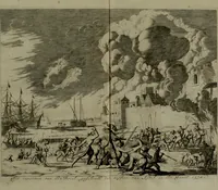 An illustration from Oorsprongk, Begin, en Vervolgh der Nederlandsche Oorlogen, beroerten, en Borgerlyke Oneenigheden : beginnende met d'opdracht der selve Landen, gedaen by Keyser Karel den Vijfden, aen sijnen Soon Konink Philippus van Spanjen, en eindigende met het einde van 't jaer M D C (1679)