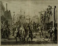 An illustration from Oorsprongk, Begin, en Vervolgh der Nederlandsche Oorlogen, beroerten, en Borgerlyke Oneenigheden : beginnende met d'opdracht der selve Landen, gedaen by Keyser Karel den Vijfden, aen sijnen Soon Konink Philippus van Spanjen, en eindigende met het einde van 't jaer M D C (1679)