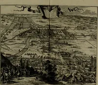 An illustration from Oorsprongk, Begin, en Vervolgh der Nederlandsche Oorlogen, beroerten, en Borgerlyke Oneenigheden : beginnende met d'opdracht der selve Landen, gedaen by Keyser Karel den Vijfden, aen sijnen Soon Konink Philippus van Spanjen, en eindigende met het einde van 't jaer M D C (1679)