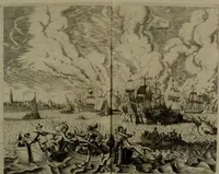An illustration from Oorsprongk, Begin, en Vervolgh der Nederlandsche Oorlogen, beroerten, en Borgerlyke Oneenigheden : beginnende met d'opdracht der selve Landen, gedaen by Keyser Karel den Vijfden, aen sijnen Soon Konink Philippus van Spanjen, en eindigende met het einde van 't jaer M D C (1679)
