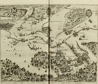 An illustration from Oorsprongk, Begin, en Vervolgh der Nederlandsche Oorlogen, beroerten, en Borgerlyke Oneenigheden : beginnende met d'opdracht der selve Landen, gedaen by Keyser Karel den Vijfden, aen sijnen Soon Konink Philippus van Spanjen, en eindigende met het einde van 't jaer M D C (1679)