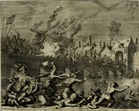 An illustration from Oorsprongk, Begin, en Vervolgh der Nederlandsche Oorlogen, beroerten, en Borgerlyke Oneenigheden : beginnende met d'opdracht der selve Landen, gedaen by Keyser Karel den Vijfden, aen sijnen Soon Konink Philippus van Spanjen, en eindigende met het einde van 't jaer M D C (1679)