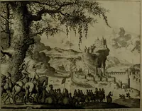 An illustration from Oorsprongk, Begin, en Vervolgh der Nederlandsche Oorlogen, beroerten, en Borgerlyke Oneenigheden : beginnende met d'opdracht der selve Landen, gedaen by Keyser Karel den Vijfden, aen sijnen Soon Konink Philippus van Spanjen, en eindigende met het einde van 't jaer M D C (1679)