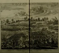 An illustration from Oorsprongk, Begin, en Vervolgh der Nederlandsche Oorlogen, beroerten, en Borgerlyke Oneenigheden : beginnende met d'opdracht der selve Landen, gedaen by Keyser Karel den Vijfden, aen sijnen Soon Konink Philippus van Spanjen, en eindigende met het einde van 't jaer M D C (1679)