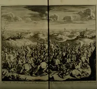 An illustration from Oorsprongk, Begin, en Vervolgh der Nederlandsche Oorlogen, beroerten, en Borgerlyke Oneenigheden : beginnende met d'opdracht der selve Landen, gedaen by Keyser Karel den Vijfden, aen sijnen Soon Konink Philippus van Spanjen, en eindigende met het einde van 't jaer M D C (1679)