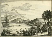 An illustration from Oost-Indische voyagie; vervattende veel voorname voorvallen en ongemeene oreemde geschiedenissen, bloedige zee- en landtgevechten tegen de Portugeesen en Makassaren .. (1676)