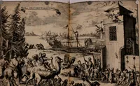 An illustration from Oost-Indische voyagie; vervattende veel voorname voorvallen en ongemeene oreemde geschiedenissen, bloedige zee- en landtgevechten tegen de Portugeesen en Makassaren .. (1676)