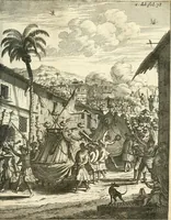 An illustration from Oost-Indische voyagie; vervattende veel voorname voorvallen en ongemeene oreemde geschiedenissen, bloedige zee- en landtgevechten tegen de Portugeesen en Makassaren .. (1676)