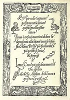 An illustration from Opera del reverendo padre don Avgvstino da Sciena, monaco certosino : nellaquale s'insegna a scriuere varie sorti di lettere, tanto cancellaresche, quanto mercantesche : con varie sorti di lettere todesche, con diuerse sorti di alphabetti bellissimi, & con alcune dechiarationi del temperar della penna : et vna recetta per far l'inchiostro negrissimo, con tanta facilità, che ciascheduno per semplice che sia, lo farà (1573)