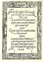 An illustration from Opera del reverendo padre don Avgvstino da Sciena, monaco certosino : nellaquale s'insegna a scriuere varie sorti di lettere, tanto cancellaresche, quanto mercantesche : con varie sorti di lettere todesche, con diuerse sorti di alphabetti bellissimi, & con alcune dechiarationi del temperar della penna : et vna recetta per far l'inchiostro negrissimo, con tanta facilità, che ciascheduno per semplice che sia, lo farà (1573)