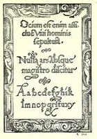 An illustration from Opera del reverendo padre don Avgvstino da Sciena, monaco certosino : nellaquale s'insegna a scriuere varie sorti di lettere, tanto cancellaresche, quanto mercantesche : con varie sorti di lettere todesche, con diuerse sorti di alphabetti bellissimi, & con alcune dechiarationi del temperar della penna : et vna recetta per far l'inchiostro negrissimo, con tanta facilità, che ciascheduno per semplice che sia, lo farà (1573)
