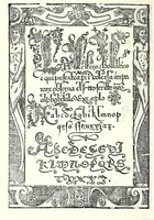 An illustration from Opera del reverendo padre don Avgvstino da Sciena, monaco certosino : nellaquale s'insegna a scriuere varie sorti di lettere, tanto cancellaresche, quanto mercantesche : con varie sorti di lettere todesche, con diuerse sorti di alphabetti bellissimi, & con alcune dechiarationi del temperar della penna : et vna recetta per far l'inchiostro negrissimo, con tanta facilità, che ciascheduno per semplice che sia, lo farà (1573)