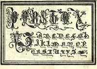 An illustration from Opera di frate Vespasiano Amphiareo da Ferrara dell'ordine minore conventvale, nella qvale s'insegna a scrivere varie sorti di lettere : & massime una lettera bastarda da lui nouamente con sua industria ritrouata, laquale serue al cancellaresco & mercantesco : poi insegna a far l'inchiostro negrissimo con tanta facilità, che ciascuno per semplice che sia, lo saprà far da se : anchora a macinar l'oro, & scriuere con esso come si farà con l'inchiostro, parimente a scriuere con l'azurro, & col cenaprio : opera vtilissima, e molto necessaria all'uso humano : aggivntovi di nvovo dve bellissimi alpha beti di maiuscole, che nell'altre impressioni non si sono piu stampati (1572)